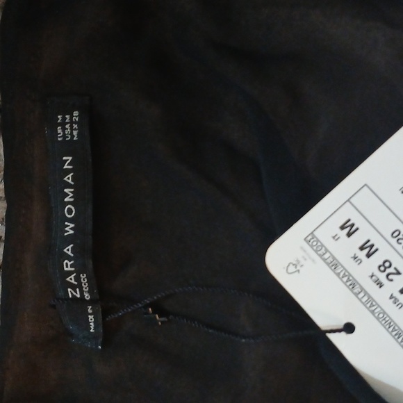 ZARA Bicolor Mini Dress Black Skirt and Blush Pink Sheer Blouse Outfit sz Medium - Picture 10 of 11